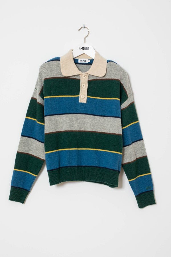 MULTICOLORED STRIPED POLO COLLAR PULLOVER - Posh New York