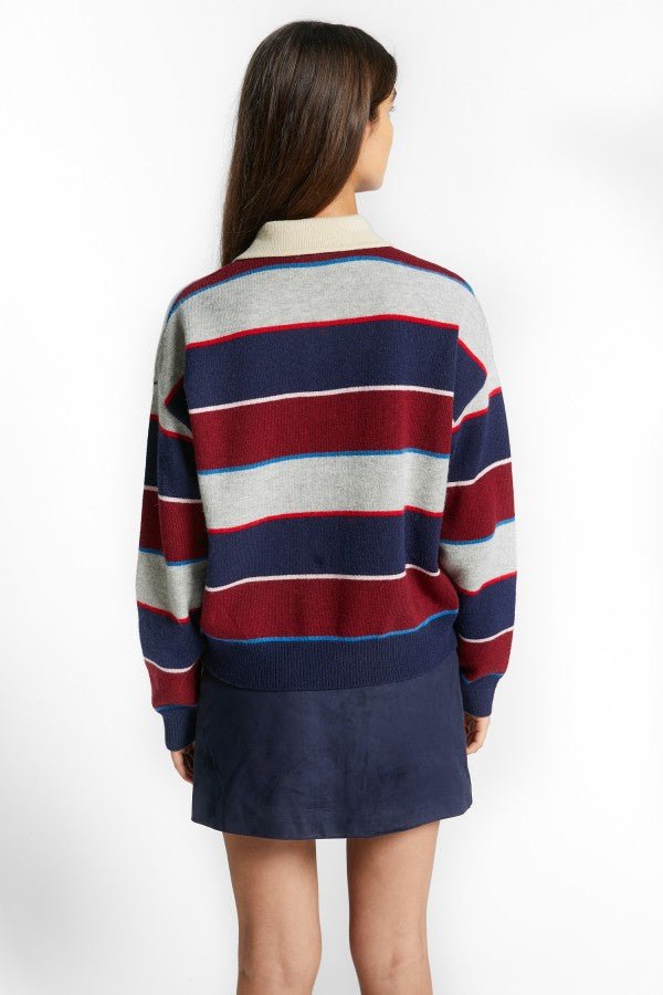 MULTICOLORED STRIPED POLO COLLAR PULLOVER - Posh New York