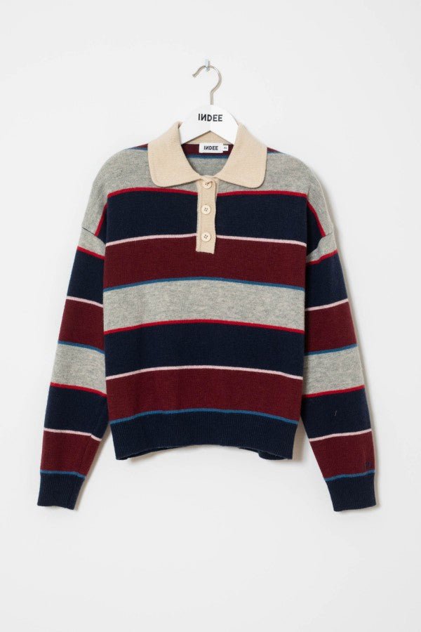 MULTICOLORED STRIPED POLO COLLAR PULLOVER - Posh New York