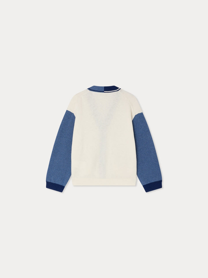 Navy And White V - Neck Cardigan - RA Blanc Lait 202 - Posh New York