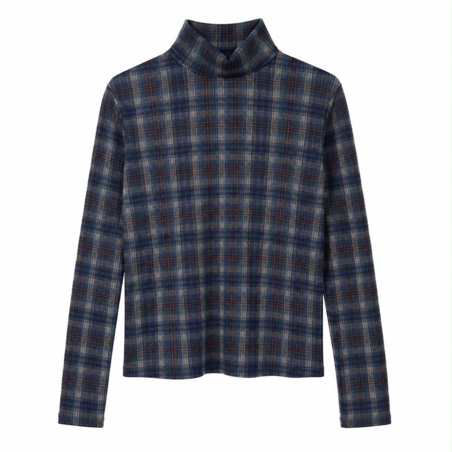 Navy Checkered Turtleneck - Posh New York