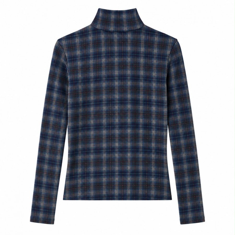 Navy Checkered Turtleneck - Posh New York