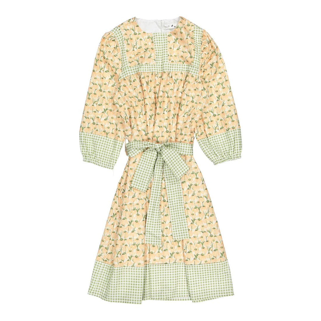 Peach SunFlower Gingham Dress - Printed - Posh New York