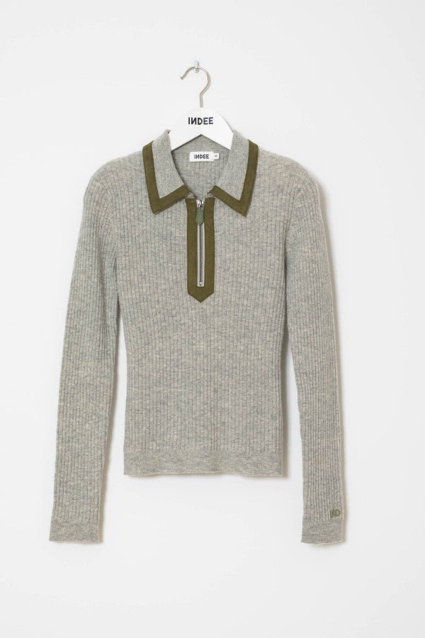 POLO COLLAR PULLOVER W/FAKE SUEDE DETAILS - Posh New York