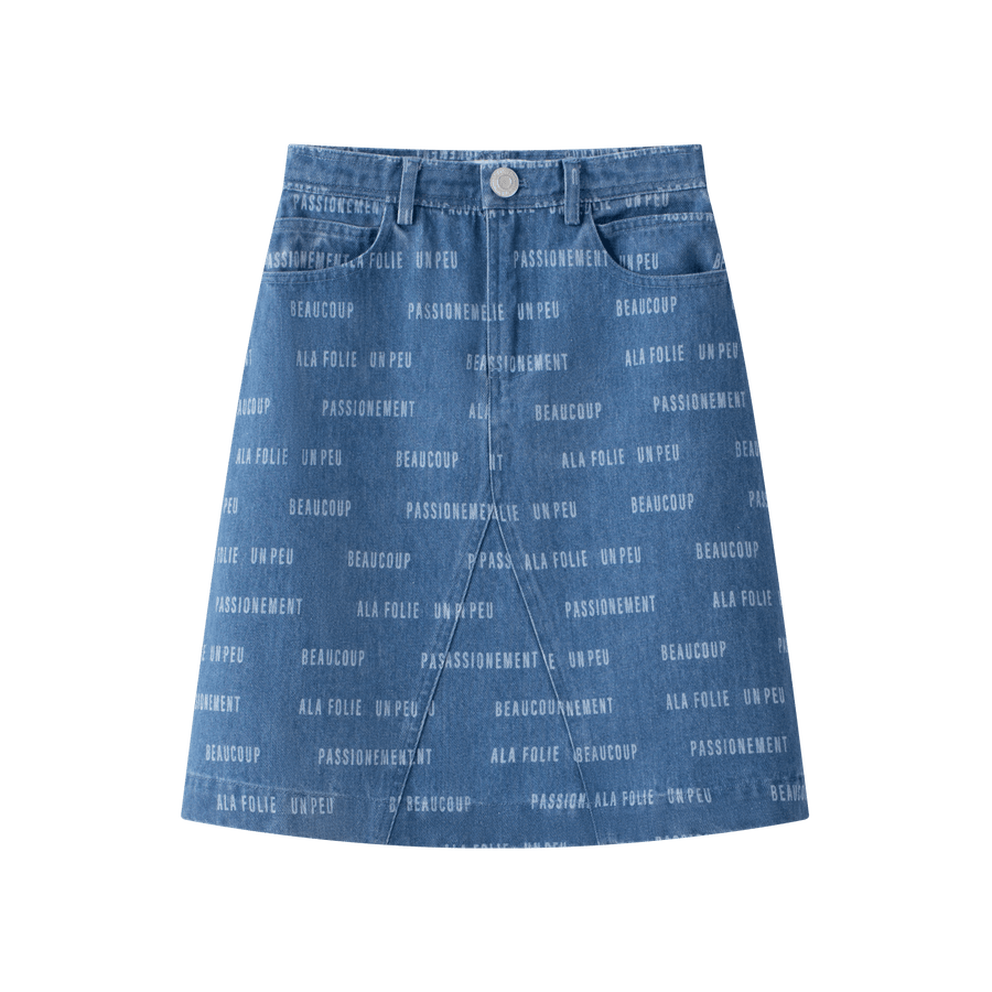 Printed Denim Skirt - Blue Denim - Posh New York