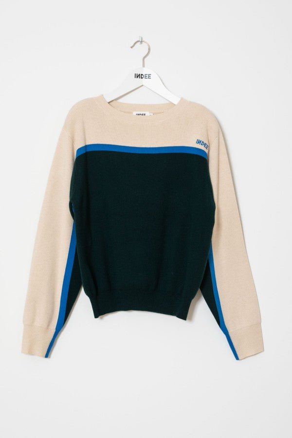 PULLOVER WITH CONTRASTED BANDS ON SLEEVES - Posh New York
