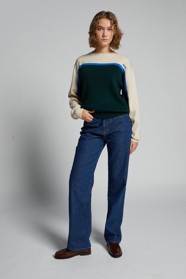 PULLOVER WITH CONTRASTED BANDS ON SLEEVES - Posh New York