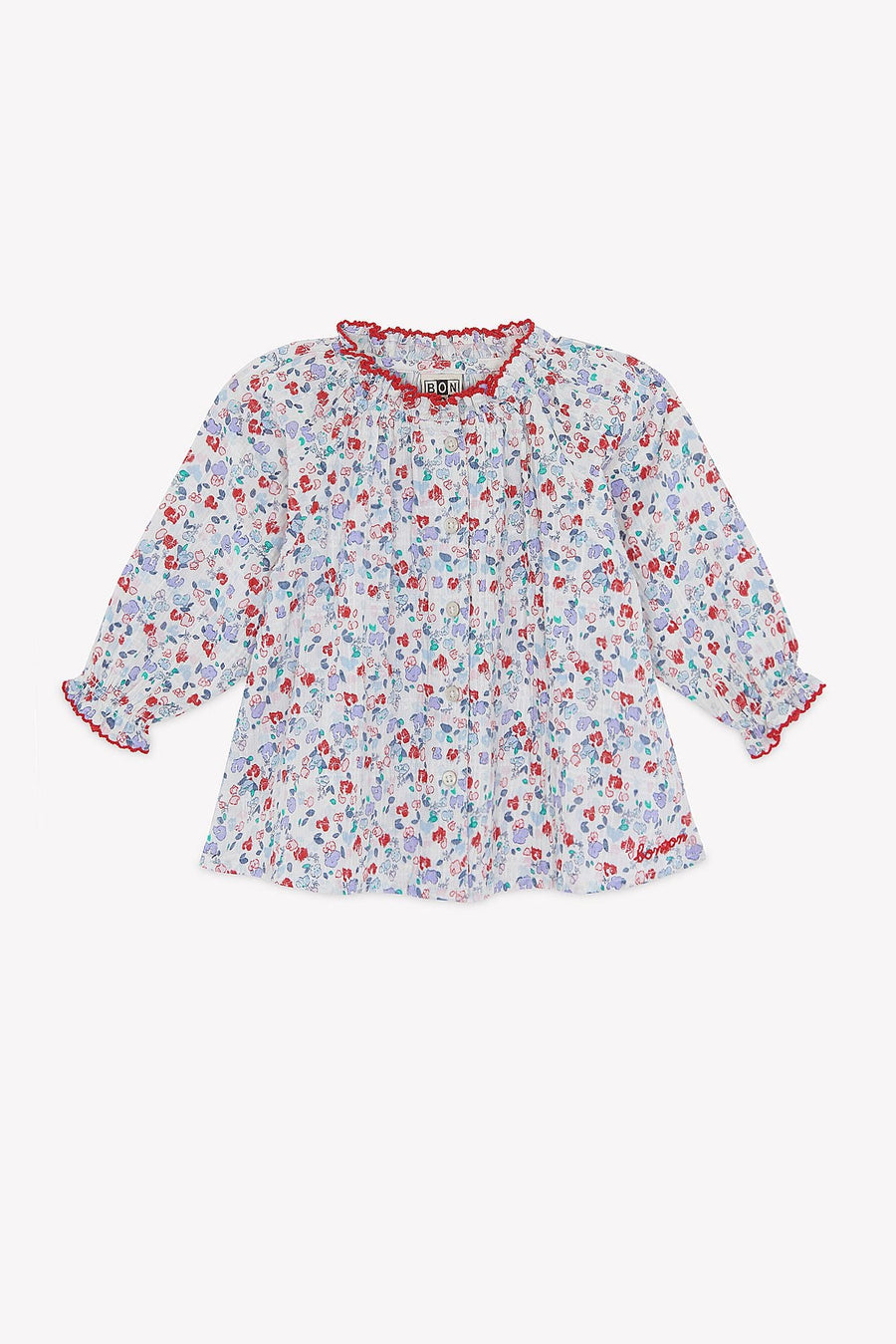 Red Floral Top With Ruffle - Fleurs Elise - Posh New York