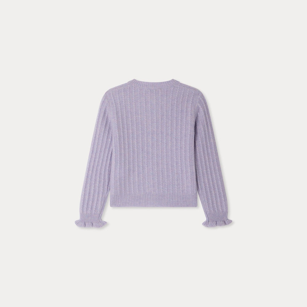 Ribbed Lavendar Cardigan With Ruffle - Lilas 057A - Posh New York