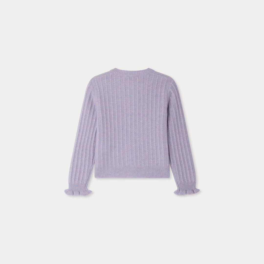 Ribbed Lavendar Cardigan With Ruffle - Lilas 057A - Posh New York