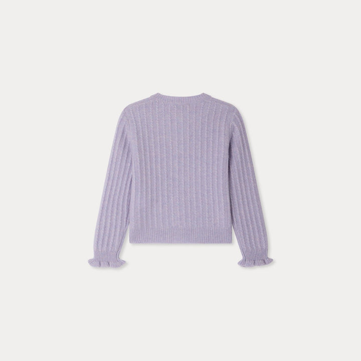 Ribbed Lavendar Cardigan With Ruffle - Lilas 057A - Posh New York