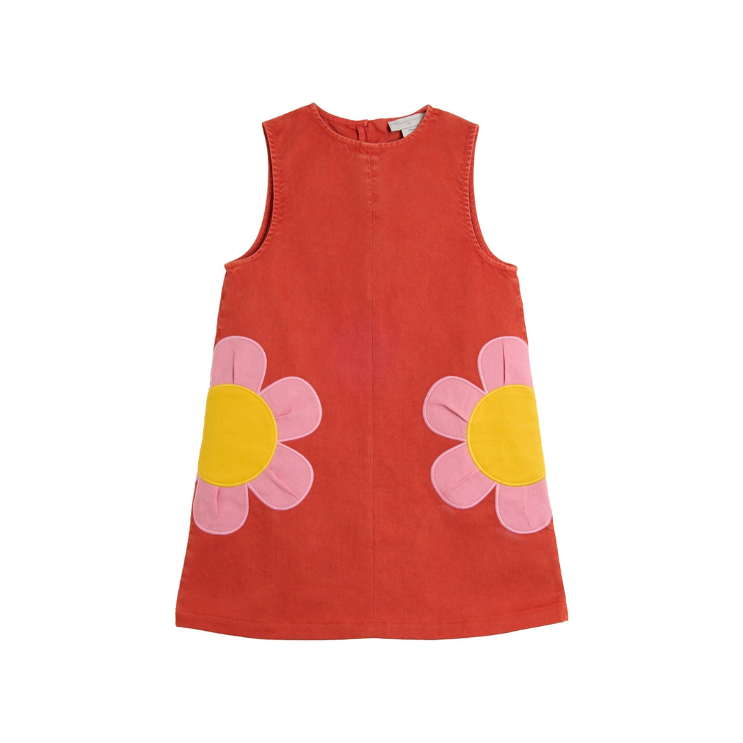 SLVLS Gabardine Dress W/ Flower Patches - Orange Red - Posh New York