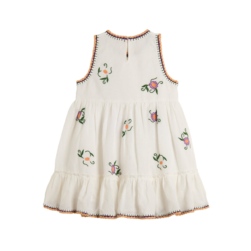 SLVLS Linen Dress W/ Flowers - White - Posh New York