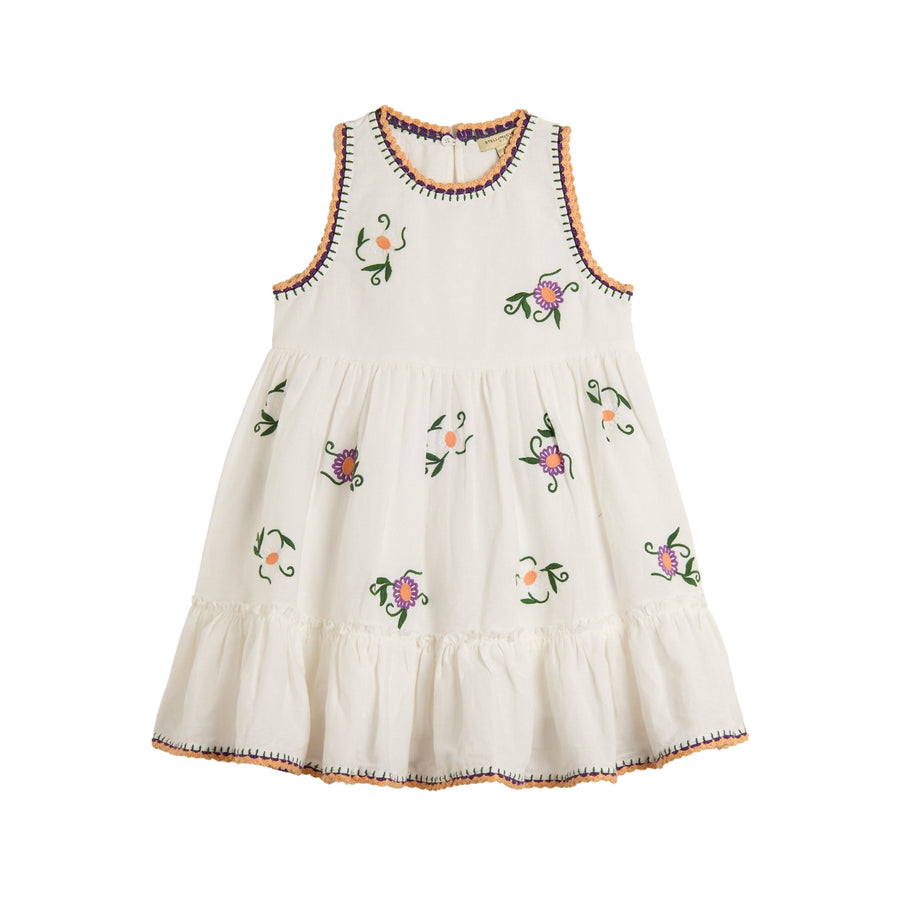 SLVLS Linen Dress W/ Flowers - White - Posh New York
