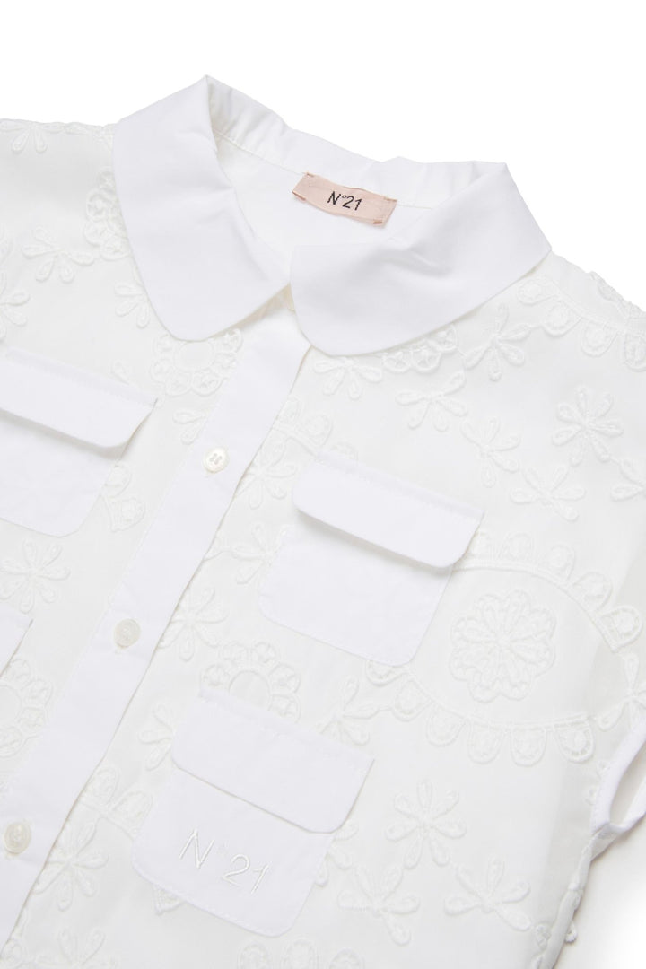 SS Button Up W/ Embroidery - White - Posh New York