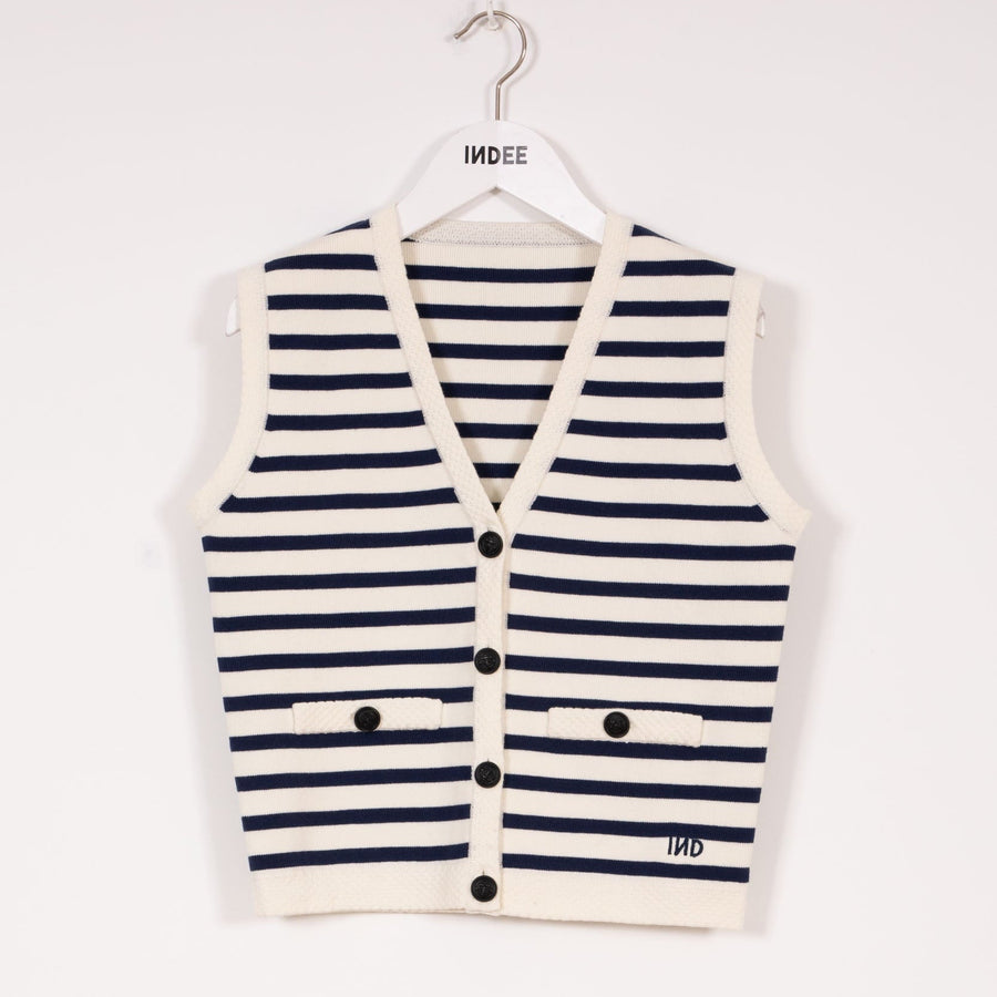 Striped Gilet V - Neck With Buttons - Blue - Posh New York