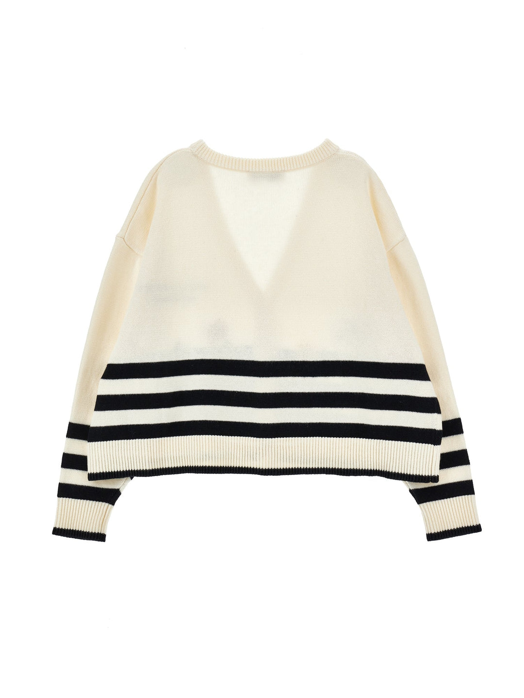Striped Knit Cardigan With Floral Embroidery - 0150 Off White - Posh New York
