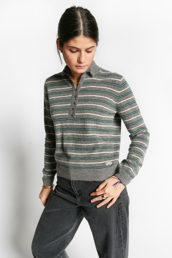 STRIPED PULLOVER WITH BUTTONS - Posh New York