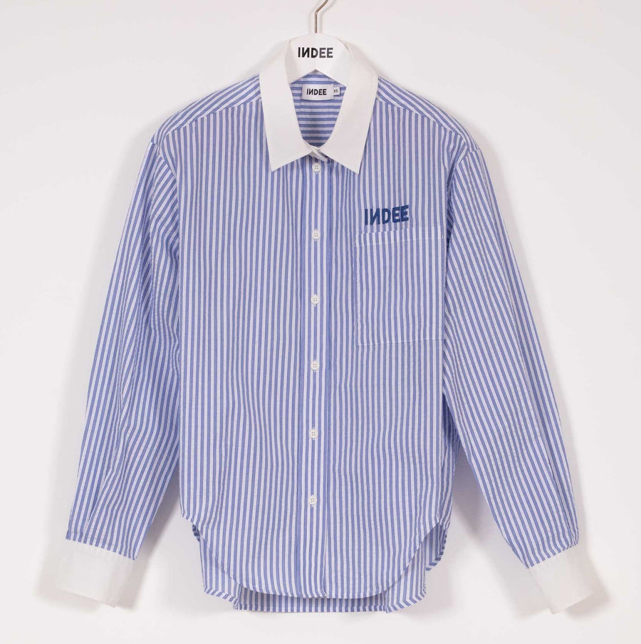 Striped Shirt With Embroidery - Hydra Blue - Posh New York