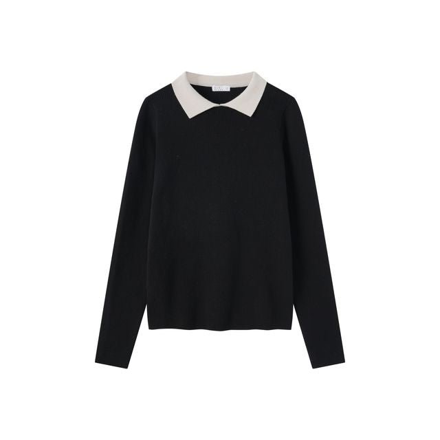 Sweater W/Collar - Black w/ Cream - Posh New York
