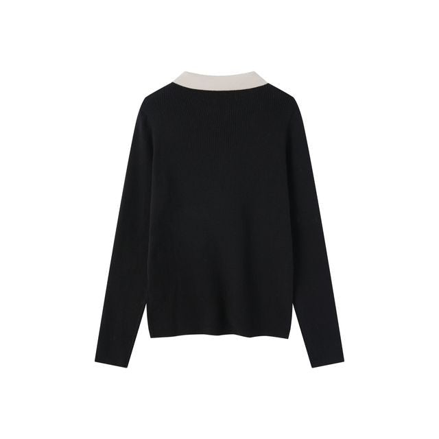 Sweater W/Collar - Black w/ Cream - Posh New York