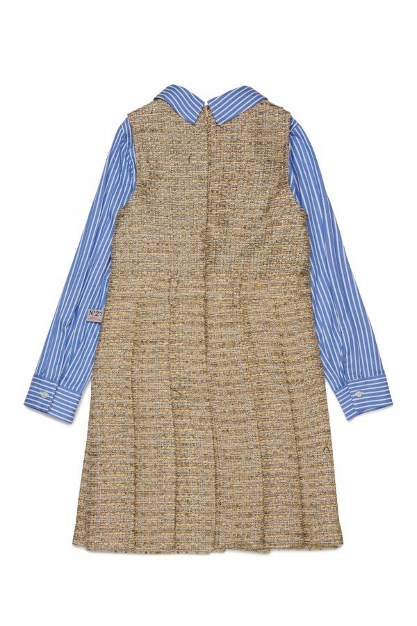 TWEED DRESS WITH FAUX LAYERED POPLIN SHIRT - Posh New York