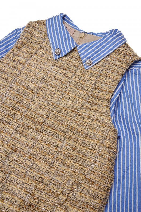 TWEED DRESS WITH FAUX LAYERED POPLIN SHIRT - Posh New York