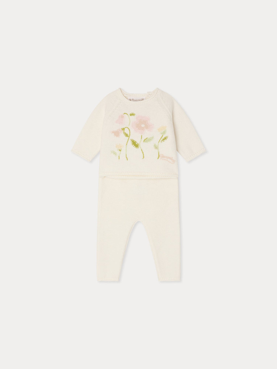 White Knit 2 Piece Set With Flowers - Rose 920 - Posh New York