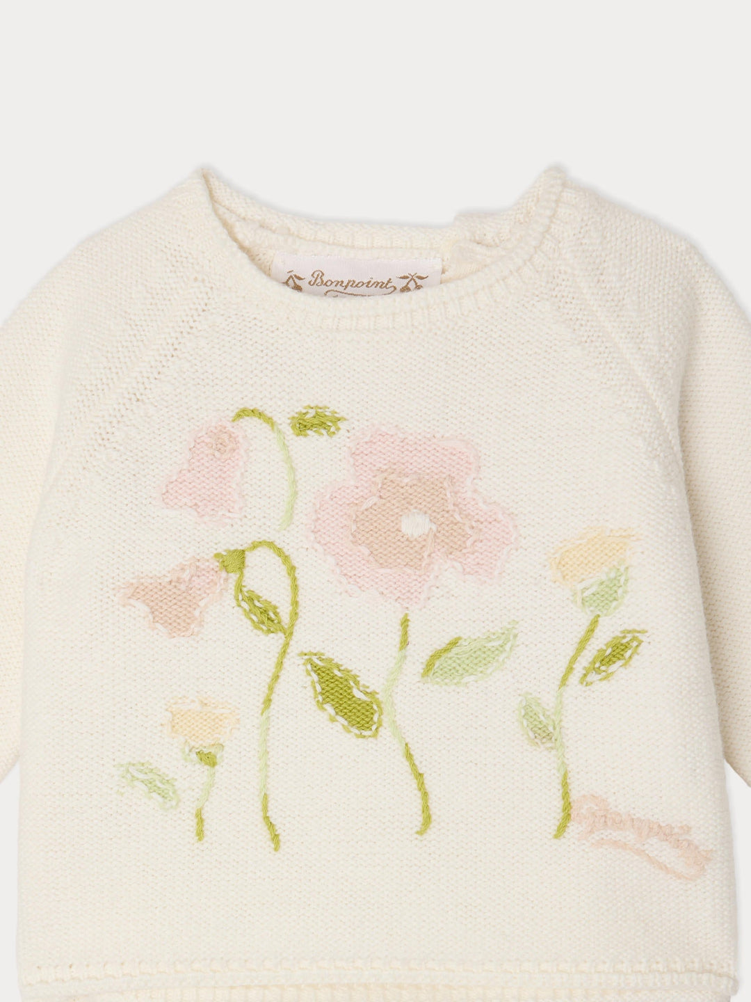 White Knit 2 Piece Set With Flowers - Rose 920 - Posh New York