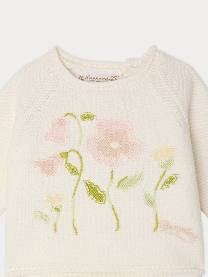 White Knit 2 Piece Set With Flowers - Rose 920 - Posh New York