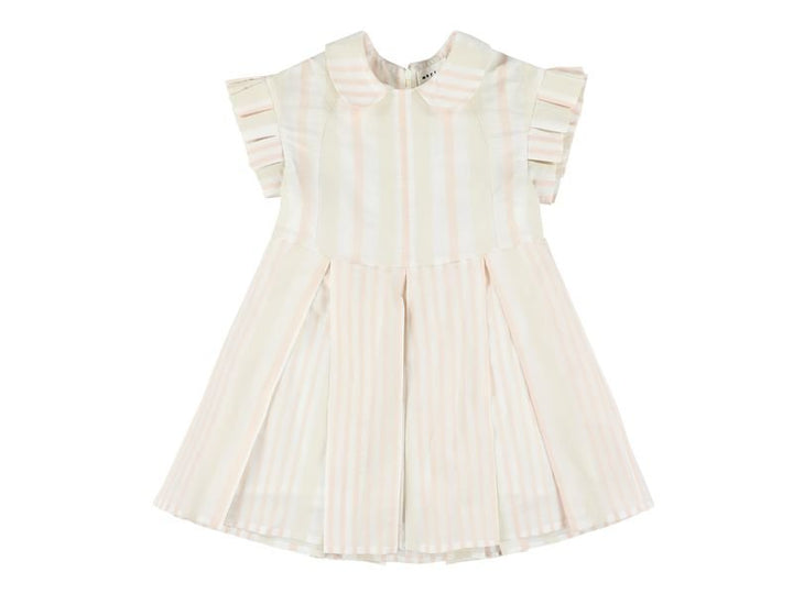 White Pinstriped Dress With Collar - Pink - Posh New York