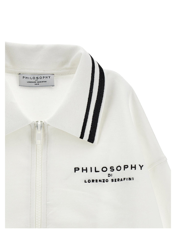 Zip Up Sweat Jacket With Collar - 0150 Off White - Posh New York