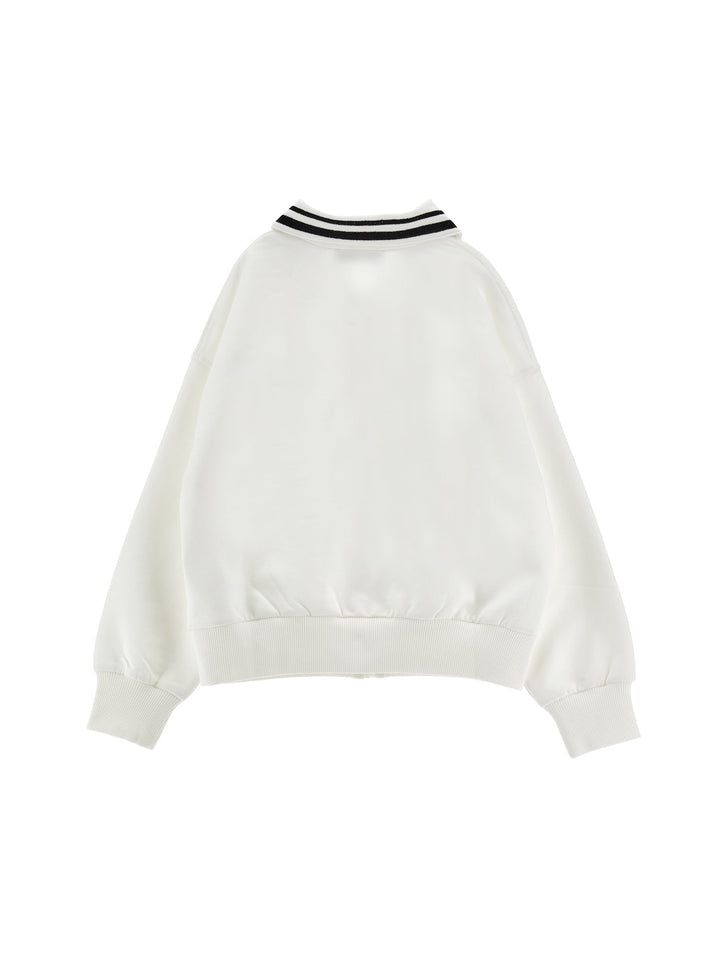 Zip Up Sweat Jacket With Collar - 0150 Off White - Posh New York