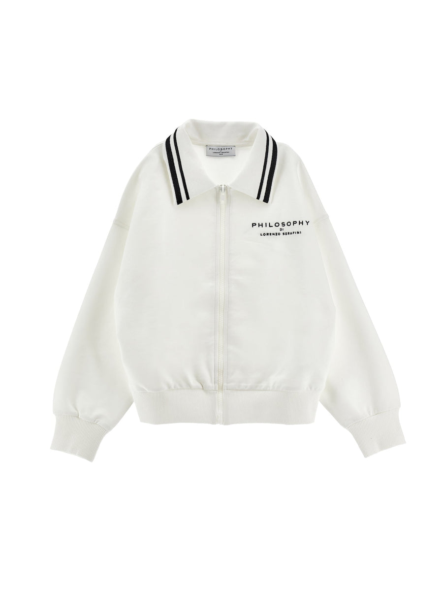 Zip Up Sweat Jacket With Collar - 0150 Off White - Posh New York